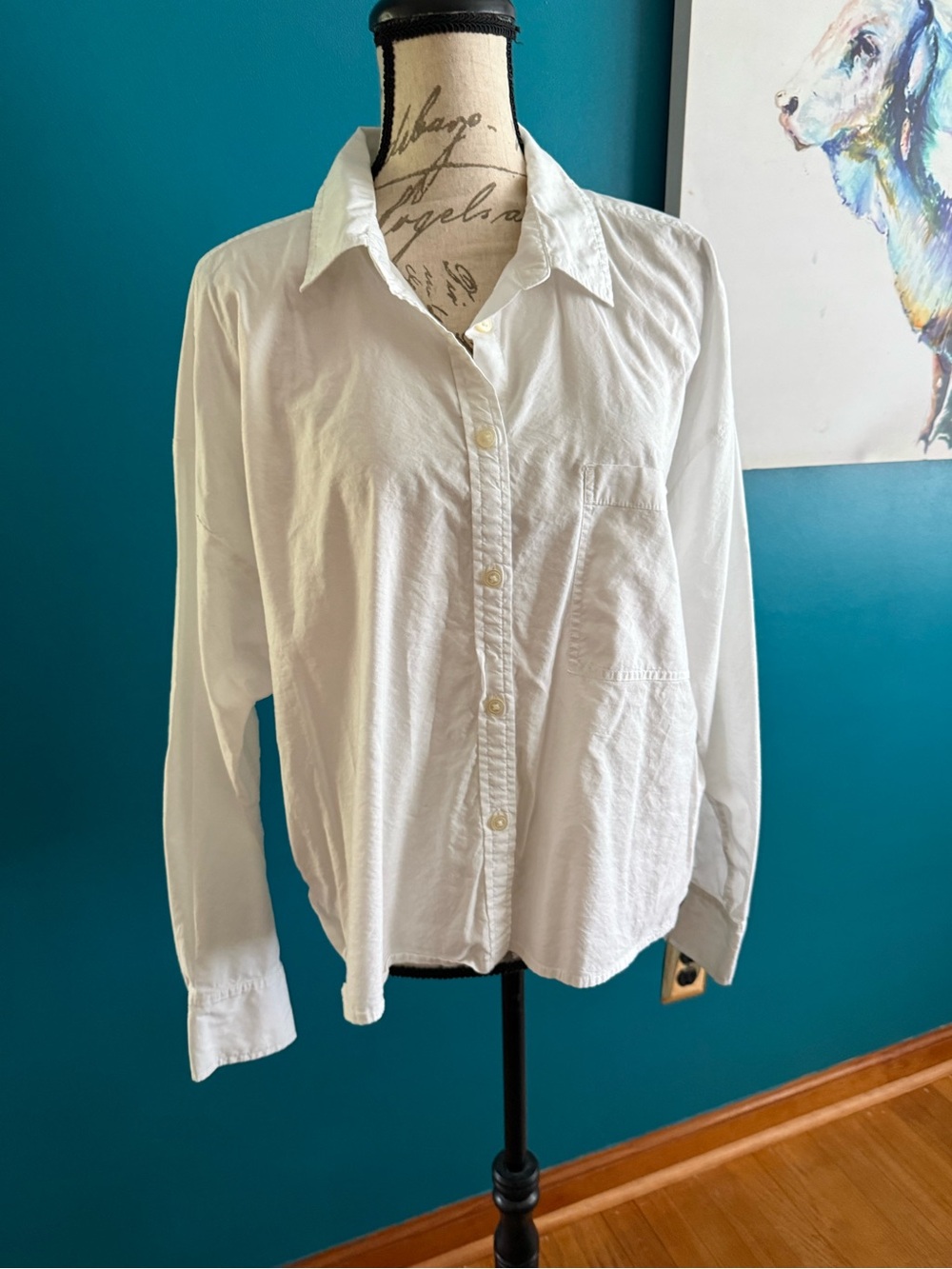LOFT White Cropped Collared Button Down Shirt